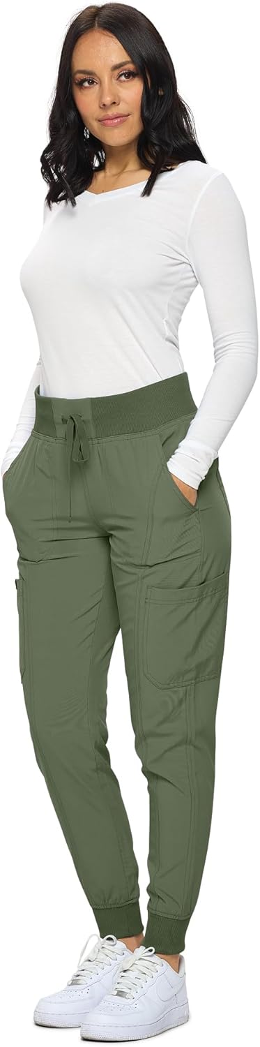Monarch Uniforms Women's Jogger Scrubs Ribbed Jogger Scrub Pants for Women - Olive Green