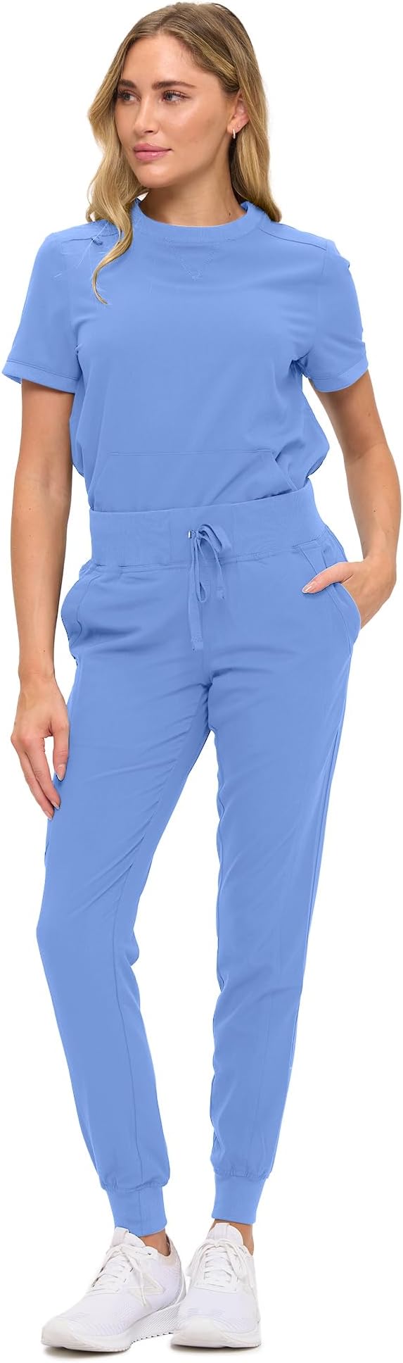 Women’s Scrub Set – Soft Stretch Fabric, Modern Fit Jogger Pants & Crew Neck Top