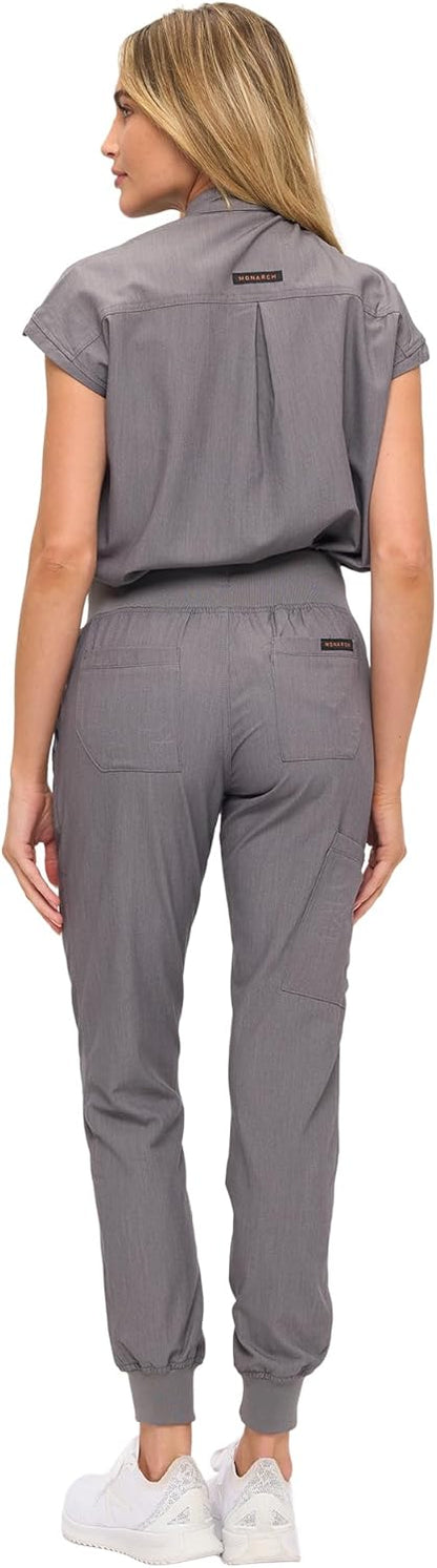 Monarch Uniforms Women's Jogger Scrub Set with Oversized Scrub Top with Mandarin Collar - Heather Grey