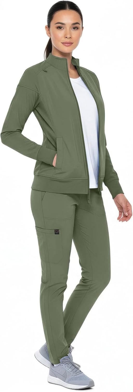 Monarch Uniforms Women's Scrub Jacket Zippered Warm-up Jacket - Olive Green