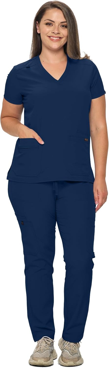 Monarch Uniforms Scrub Sets - Regular & Petite Stretchy Scrubs for Women - Set of Top & Pants - Navy
