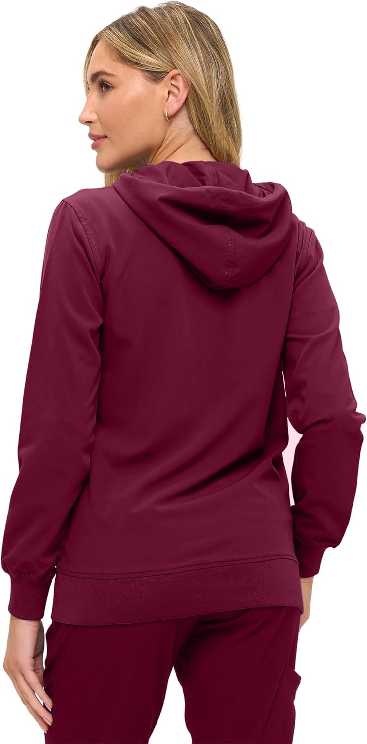 Monarch Uniforms Women's Scrub Jacket Hoodie – Lightweight Zip Up Nursing Jacket - Burgundy