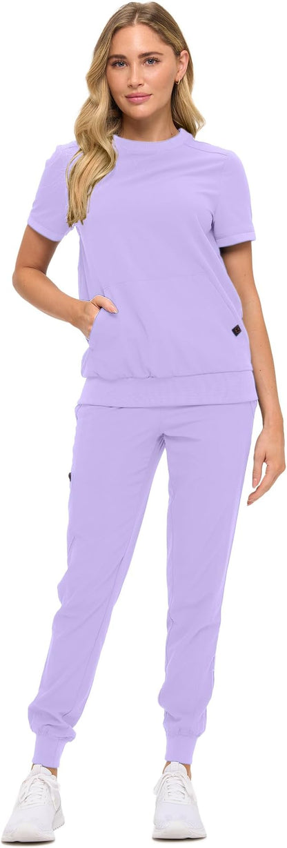 Women’s Scrub Set – Soft Stretch Fabric, Modern Fit Jogger Pants & Crew Neck Top
