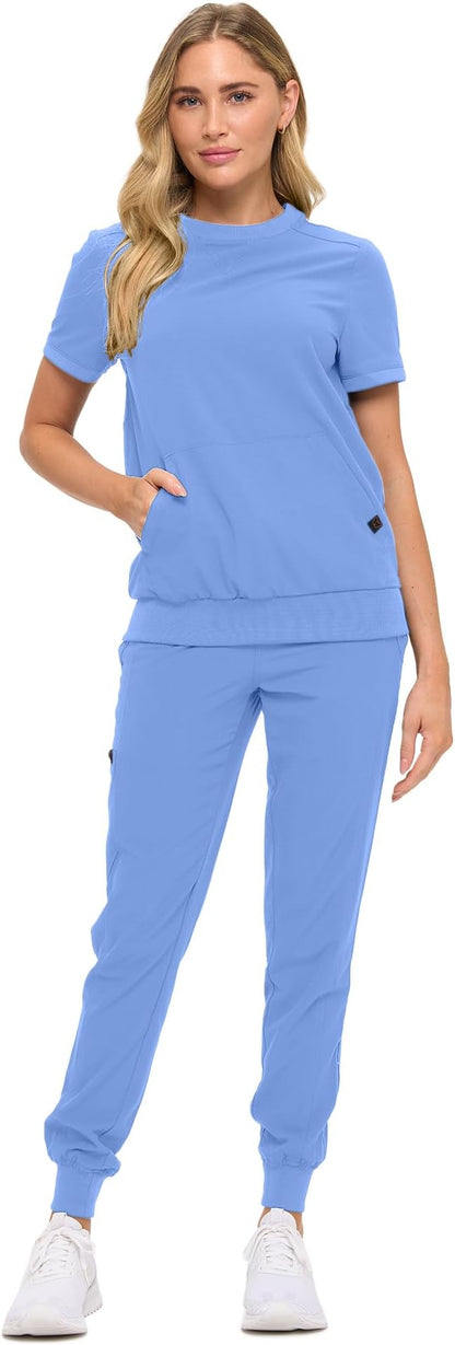 Women’s Scrub Set – Soft Stretch Fabric, Modern Fit Jogger Pants & Crew Neck Top