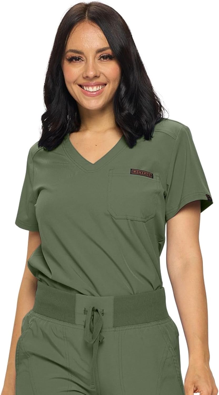 Monarch Uniforms Women's Scrub Top One Pocket Tuck-In Scrub Top - Olive Green