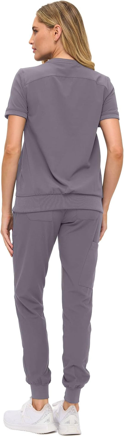 Women’s Scrub Set – Soft Stretch Fabric, Modern Fit Jogger Pants & Crew Neck Top