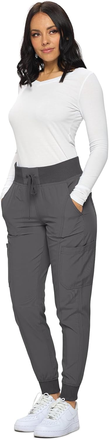 Monarch Uniforms Women's Jogger Scrubs Ribbed Jogger Scrub Pants for Women - Charcoal