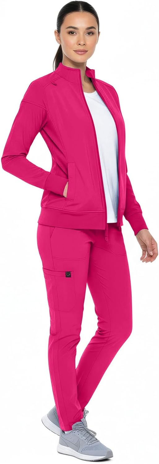 Monarch Uniforms Women's Scrub Jacket Zippered Warm-up Jacket - Hot Pink