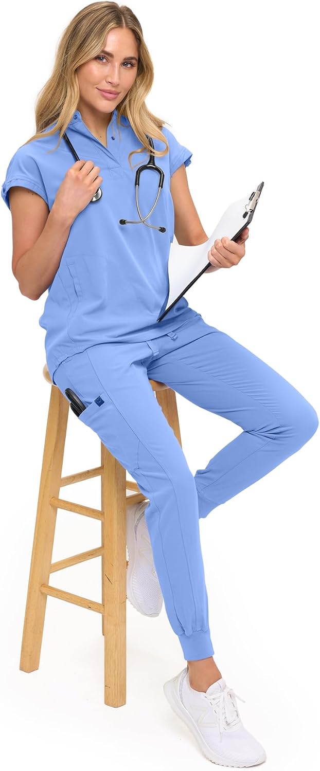 Monarch Uniforms Women's Soft Stretch Jogger Scrub Pants – Ultra Comfortable, Flexible Medical Uniform Pants - Ceil Blue