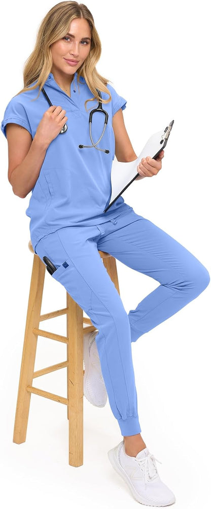 Monarch Uniforms Women's Soft Stretch Jogger Scrub Pants – Ultra Comfortable, Flexible Medical Uniform Pants - Ceil Blue