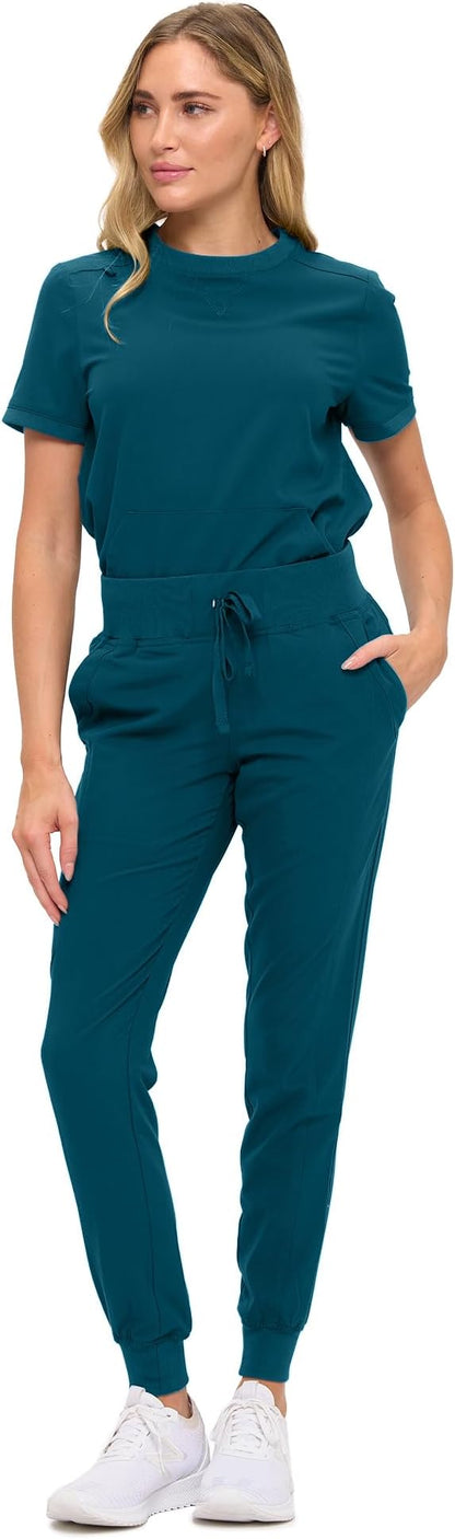 Women’s Scrub Set – Soft Stretch Fabric, Modern Fit Jogger Pants & Crew Neck Top