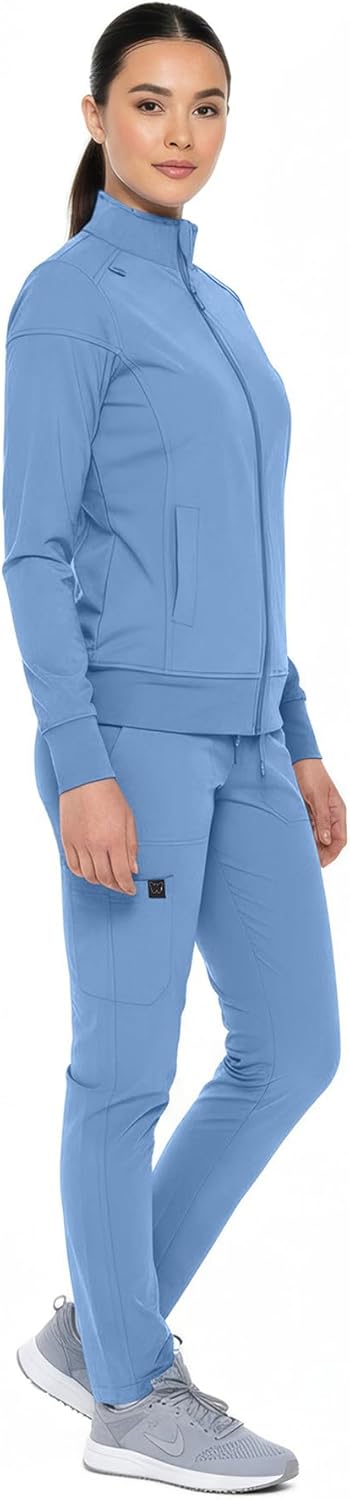 Monarch Uniforms Women's Scrub Jacket Zippered Warm-up Jacket - Ceil Blue