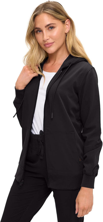 Monarch Uniforms Women's Scrub Jacket Hoodie – Lightweight Zip Up Nursing Jacket - Black