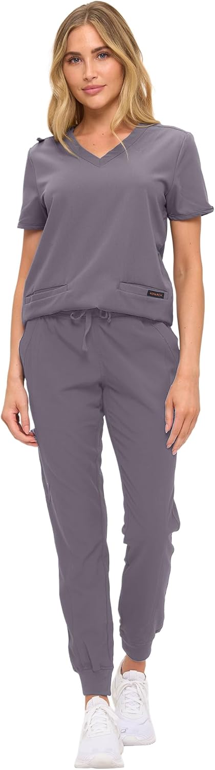 Monarch Uniforms Women's Scrub Top – Comfortable Stretch V-Neck Medical Shirt with Pockets - Charcoal