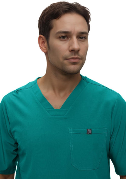 Monarch Uniforms Men's Jogger Scrub Set Tuck-in Scrubs for Men with Jogger Pants and One Pocket Top - Hunter Green