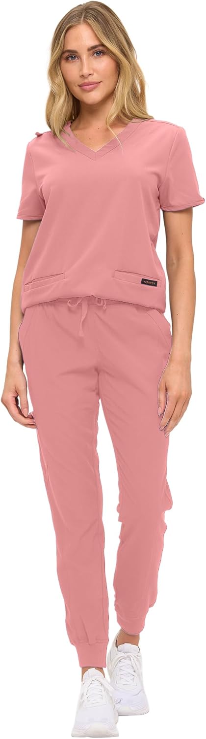 Monarch Uniforms Women's Scrub Top – Comfortable Stretch V-Neck Medical Shirt with Pockets - Mauve