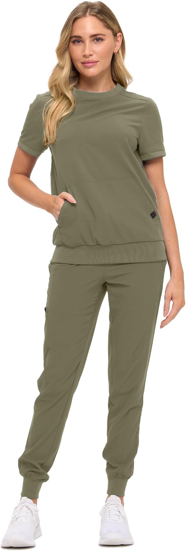 Women’s Scrub Set – Soft Stretch Fabric, Modern Fit Jogger Pants & Crew Neck Top