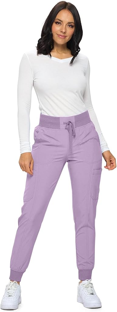 Petite Women's Jogger Scrubs Ribbed Jogger Scrub Pants for Women
