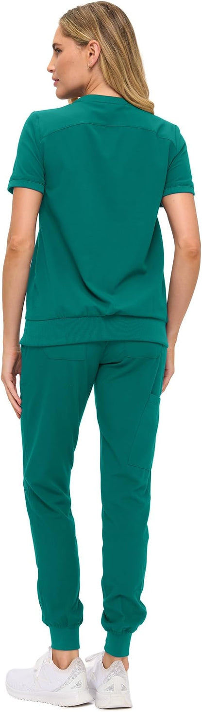 Women’s Scrub Set – Soft Stretch Fabric, Modern Fit Jogger Pants & Crew Neck Top