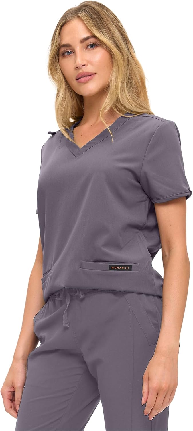 Monarch Uniforms Women's Scrub Top – Comfortable Stretch V-Neck Medical Shirt with Pockets - Charcoal