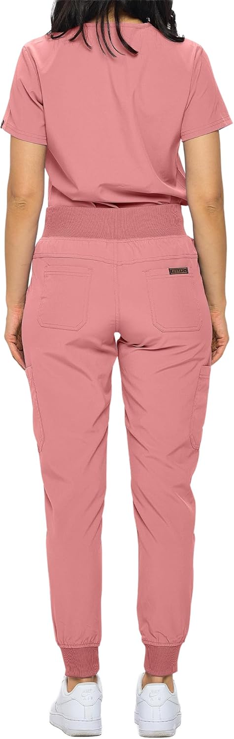 Monarch Uniforms Slim Fit Stretchy Scrubs Women's Jogger Scrub Set with Tuck-In Top - Mauve