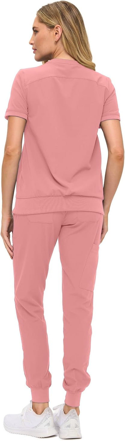 Women’s Scrub Set – Soft Stretch Fabric, Modern Fit Jogger Pants & Crew Neck Top