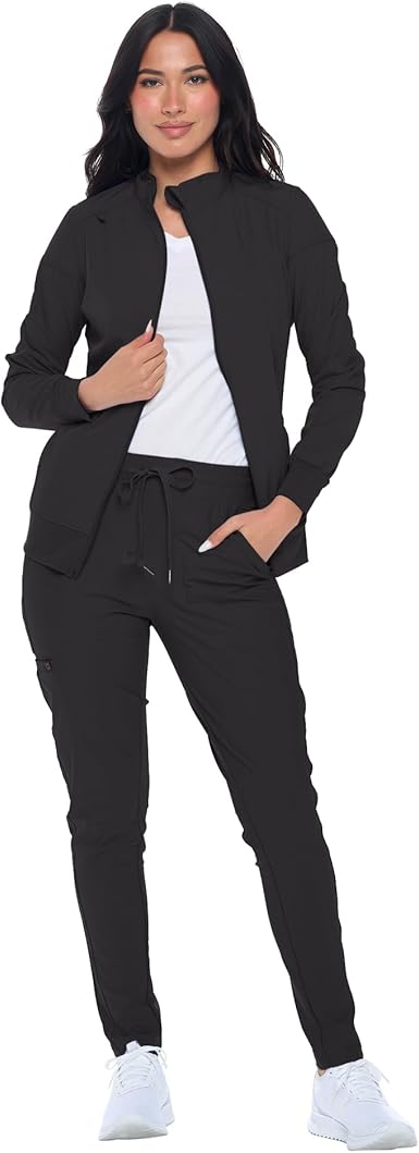 Women's Scrub Jacket Zippered Warm-up Jacket