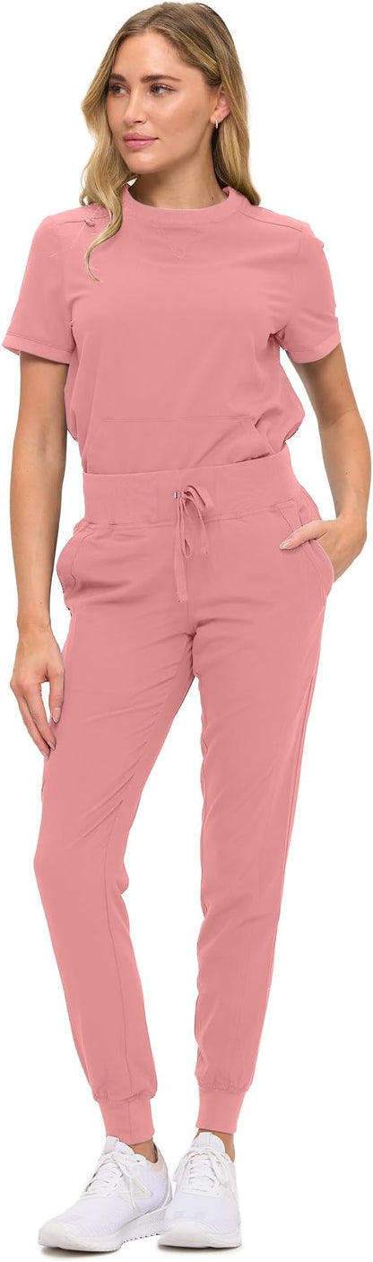 Women’s Scrub Set – Soft Stretch Fabric, Modern Fit Jogger Pants & Crew Neck Top