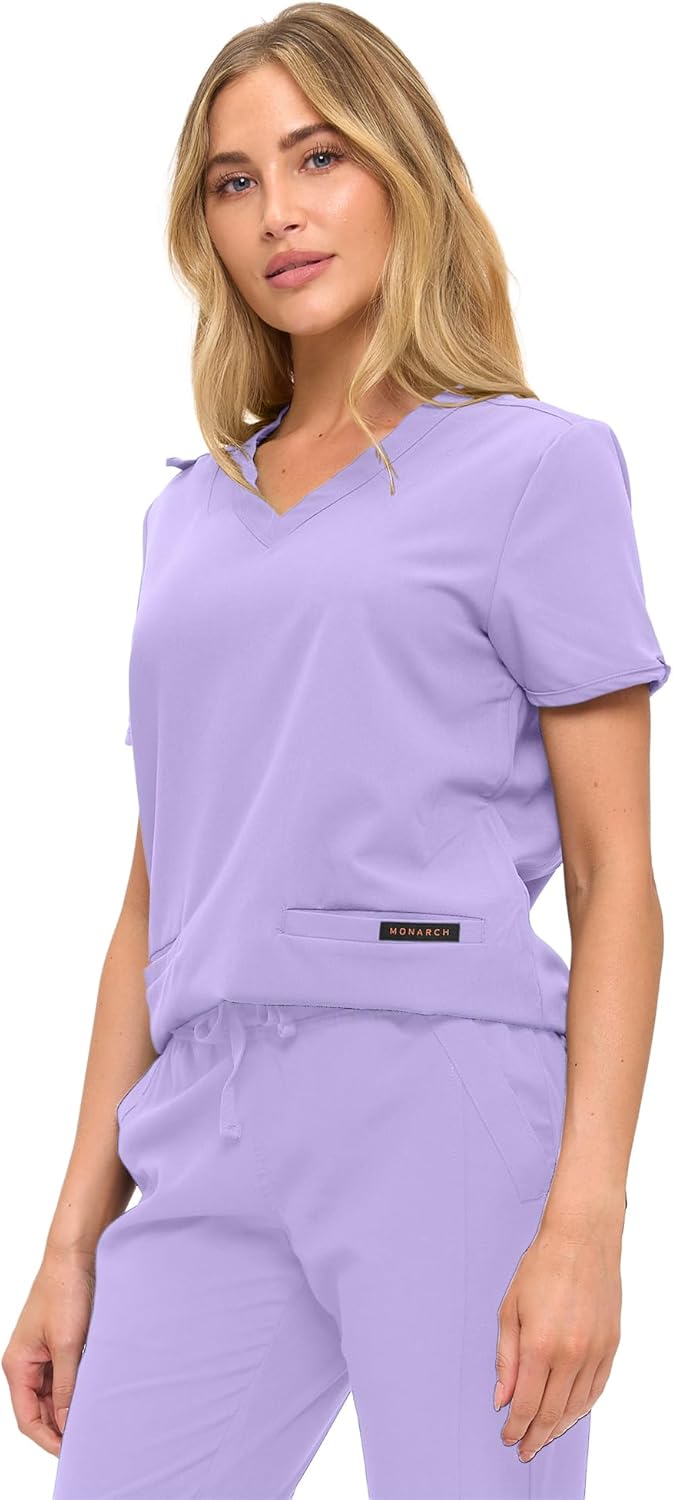 Monarch Uniforms Women's Scrub Top – Comfortable Stretch V-Neck Medical Shirt with Pockets - Lavender