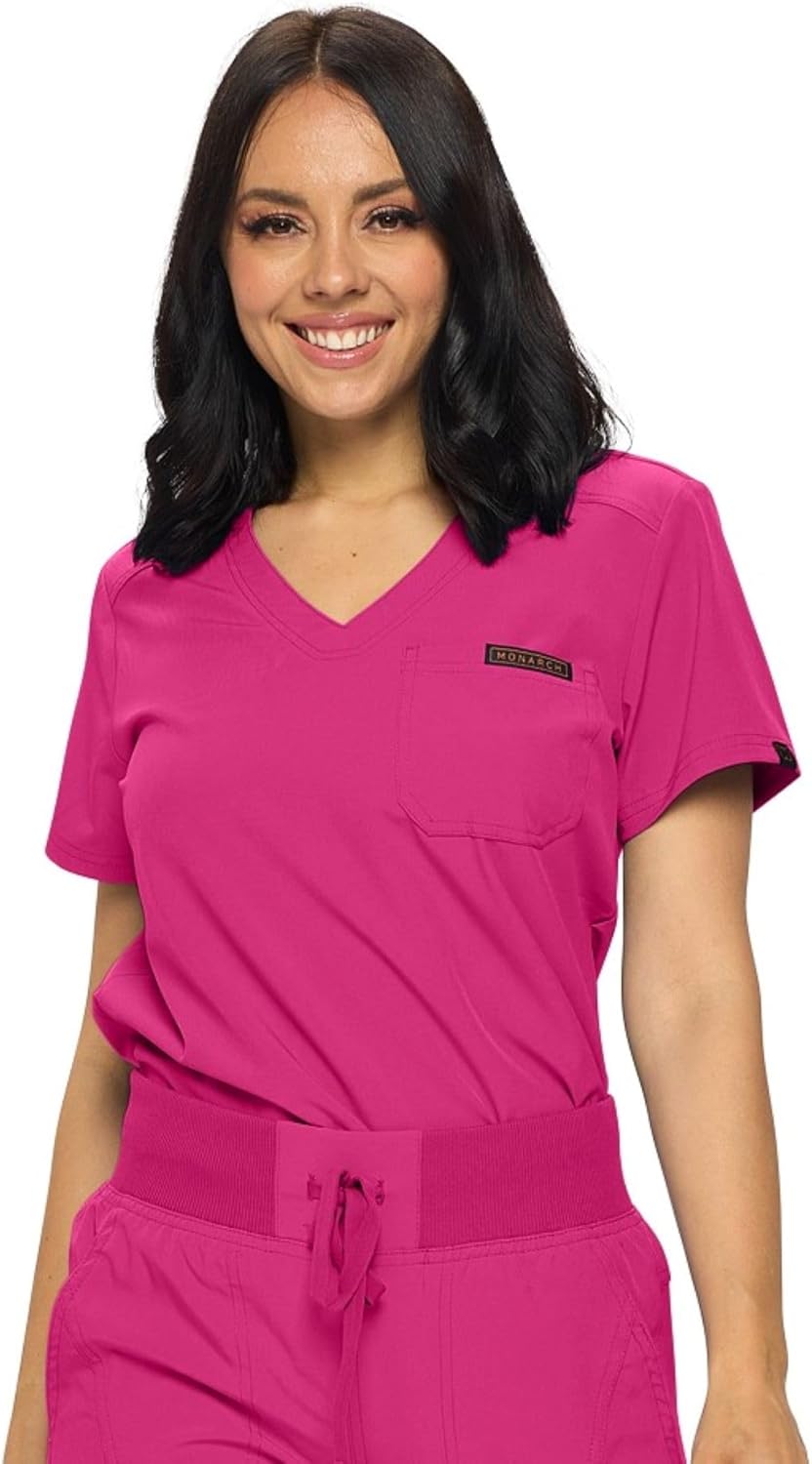Monarch Uniforms Women's Scrub Top One Pocket Tuck-In Scrub Top - Hot Pink