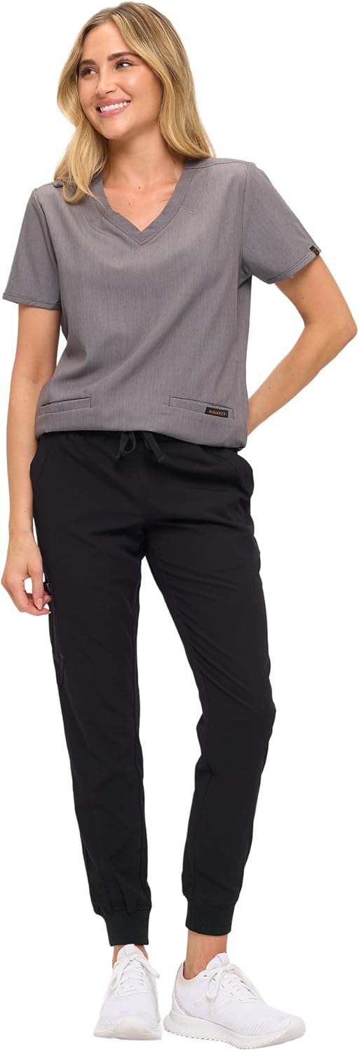 Monarch Uniforms Women's Scrub Top – Comfortable Stretch V-Neck Medical Shirt with Pockets - Heather Grey