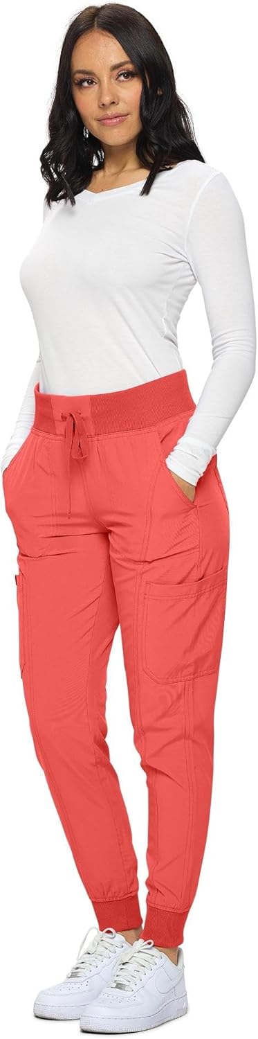 Monarch Uniforms Women's Jogger Scrubs Ribbed Jogger Scrub Pants for Women - Coral