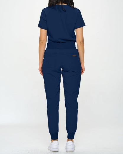 Monarch Uniforms Slim Fit Stretchy Scrubs Women's Jogger Scrub Set with Tuck-In Top - Navy
