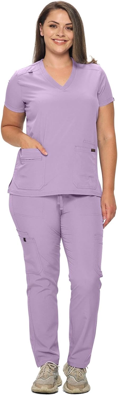 Monarch Uniforms Scrub Sets - Regular & Petite Stretchy Scrubs for Women - Set of Top & Pants - Lavender