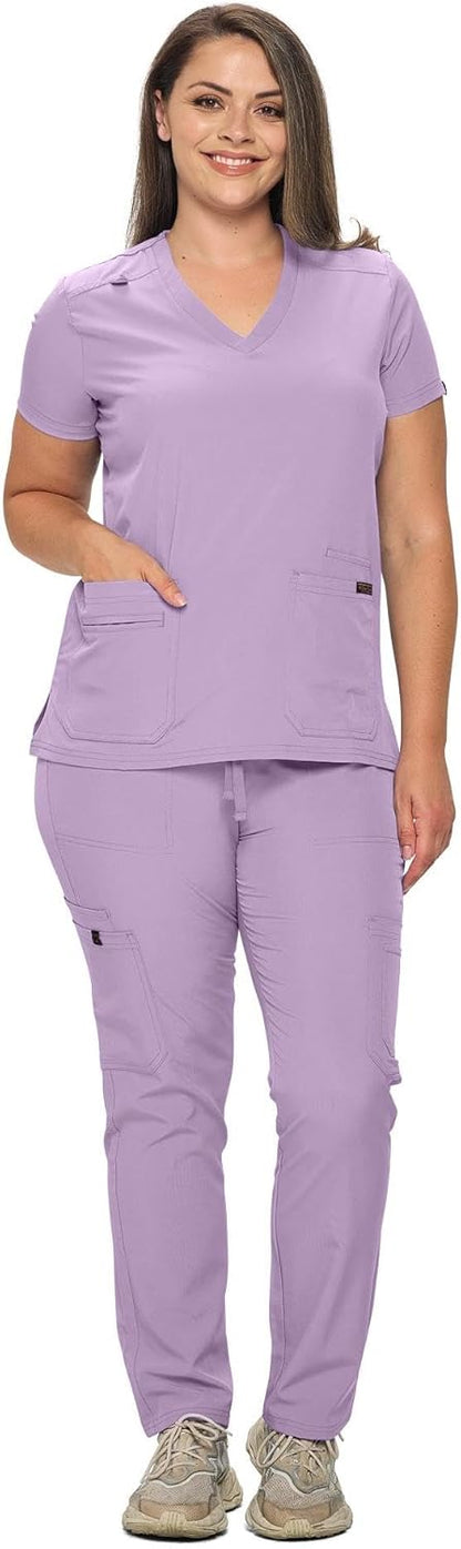 Monarch Uniforms Scrub Sets - Regular & Petite Stretchy Scrubs for Women - Set of Top & Pants - Lavender