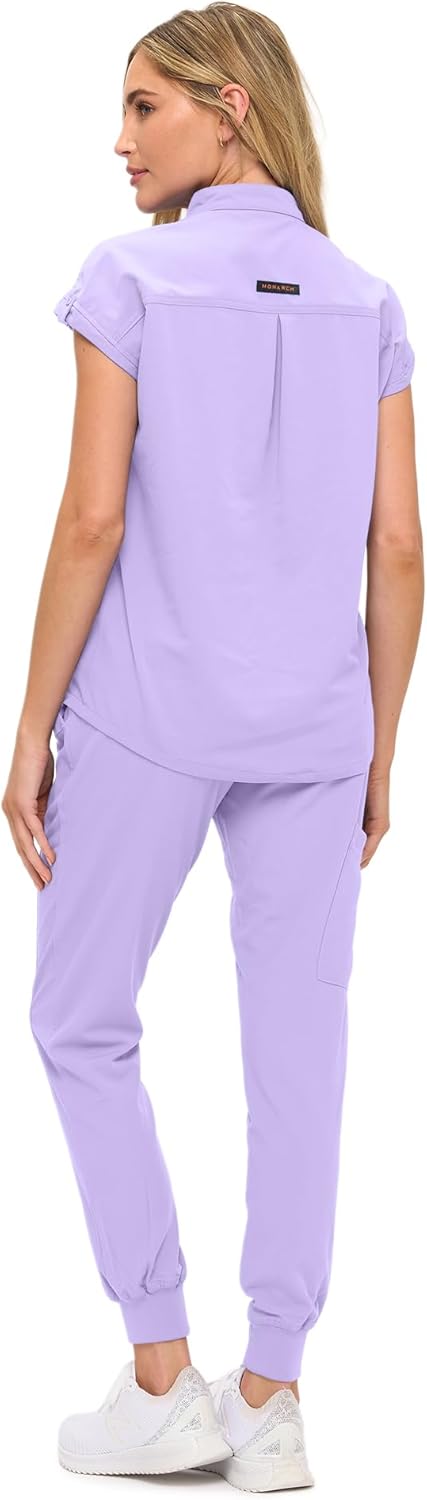 Monarch Uniforms Women's Jogger Scrub Set with Oversized Scrub Top with Mandarin Collar - Lavender