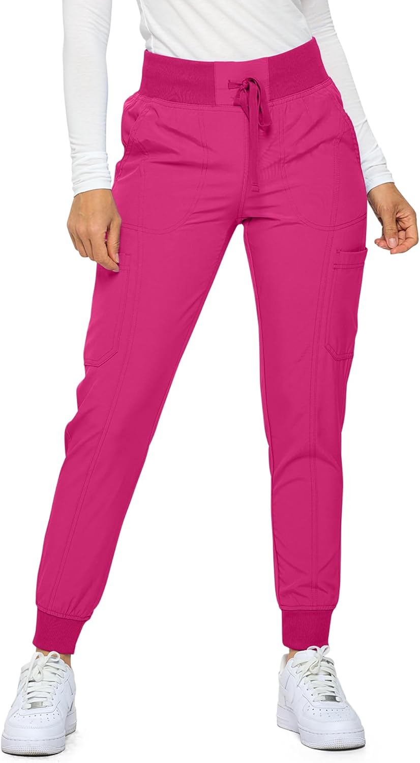 Monarch Uniforms Women's Jogger Scrubs Ribbed Jogger Scrub Pants for Women - Hot Pink