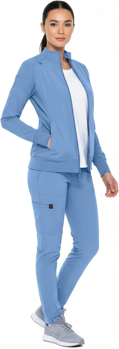 Monarch Uniforms Women's Scrub Jacket Zippered Warm-up Jacket - Ceil Blue