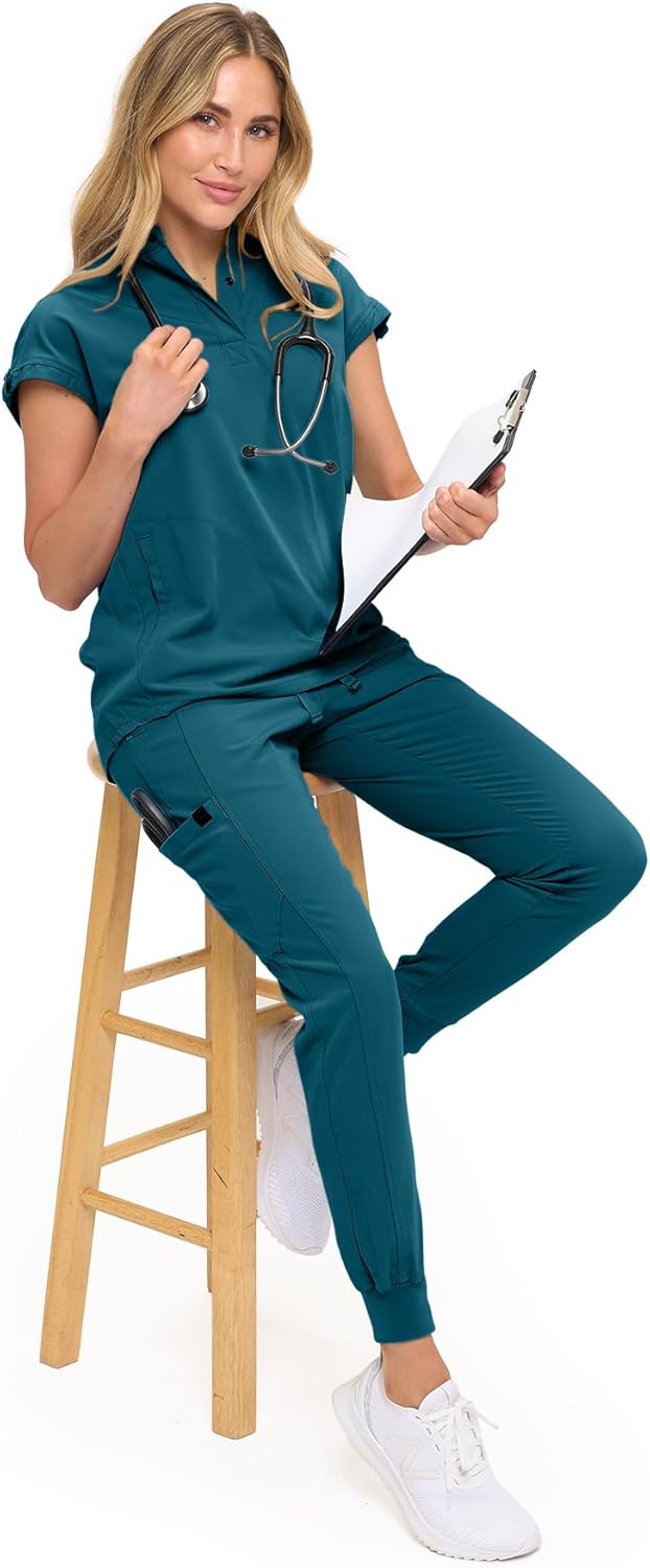 Monarch Uniforms Women's Soft Stretch Jogger Scrub Pants – Ultra Comfortable, Flexible Medical Uniform Pants - Caribbean Blue