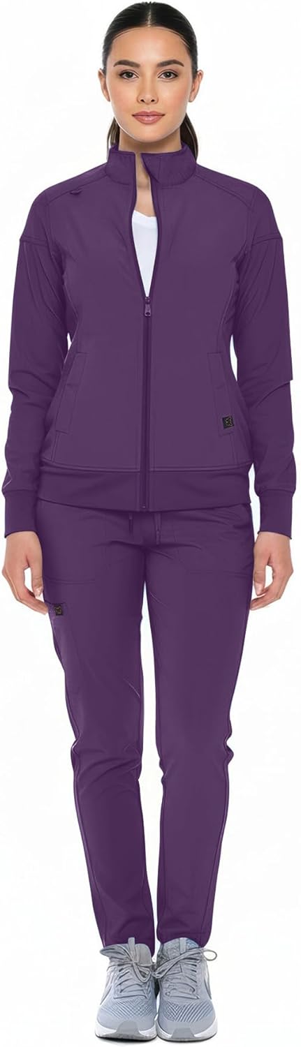 Monarch Uniforms Women's Scrub Jacket Zippered Warm-up Jacket - Eggplant