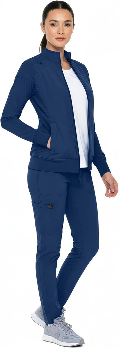 Monarch Uniforms Women's Scrub Jacket Zippered Warm-up Jacket - Navy Blue