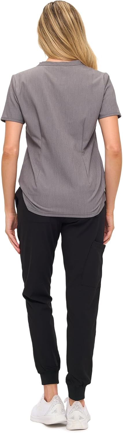 Monarch Uniforms Women's Scrub Top – Comfortable Stretch V-Neck Medical Shirt with Pockets - Heather Grey