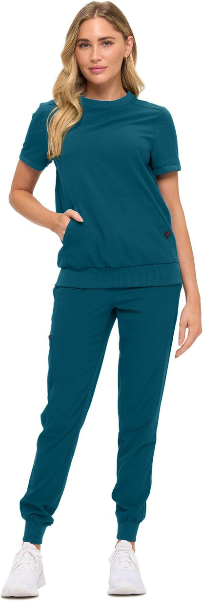 Women’s Scrub Set – Soft Stretch Fabric, Modern Fit Jogger Pants & Crew Neck Top