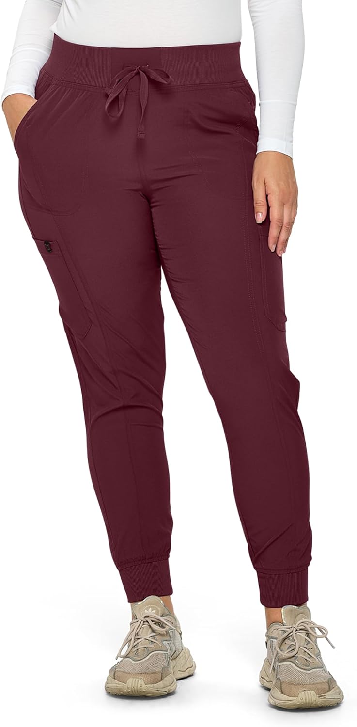 Monarch Uniforms Women's Jogger Scrubs Ribbed Jogger Scrub Pants for Women - Burgundy