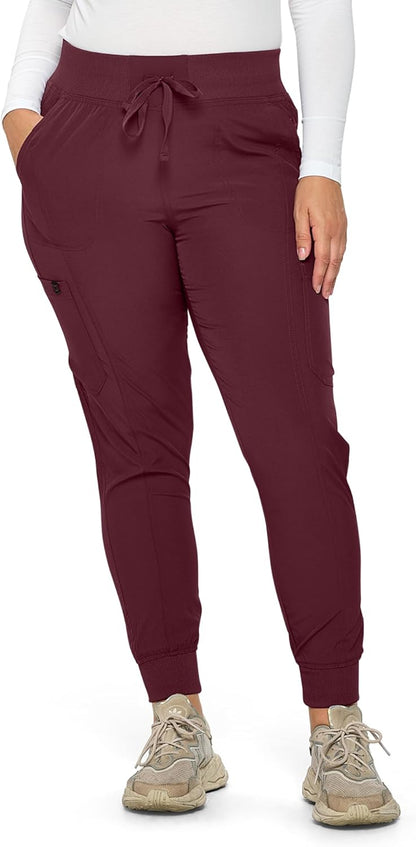 Monarch Uniforms Women's Jogger Scrubs Ribbed Jogger Scrub Pants for Women - Burgundy