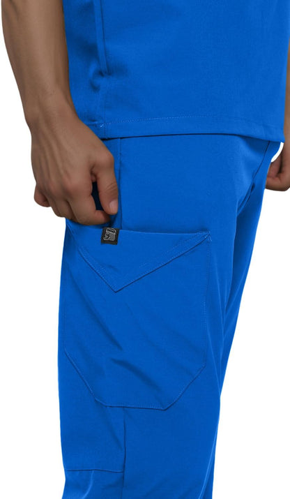 Monarch Uniforms Men's Jogger Scrub Set Tuck-in Scrubs for Men with Jogger Pants and One Pocket Top - Royal Blue