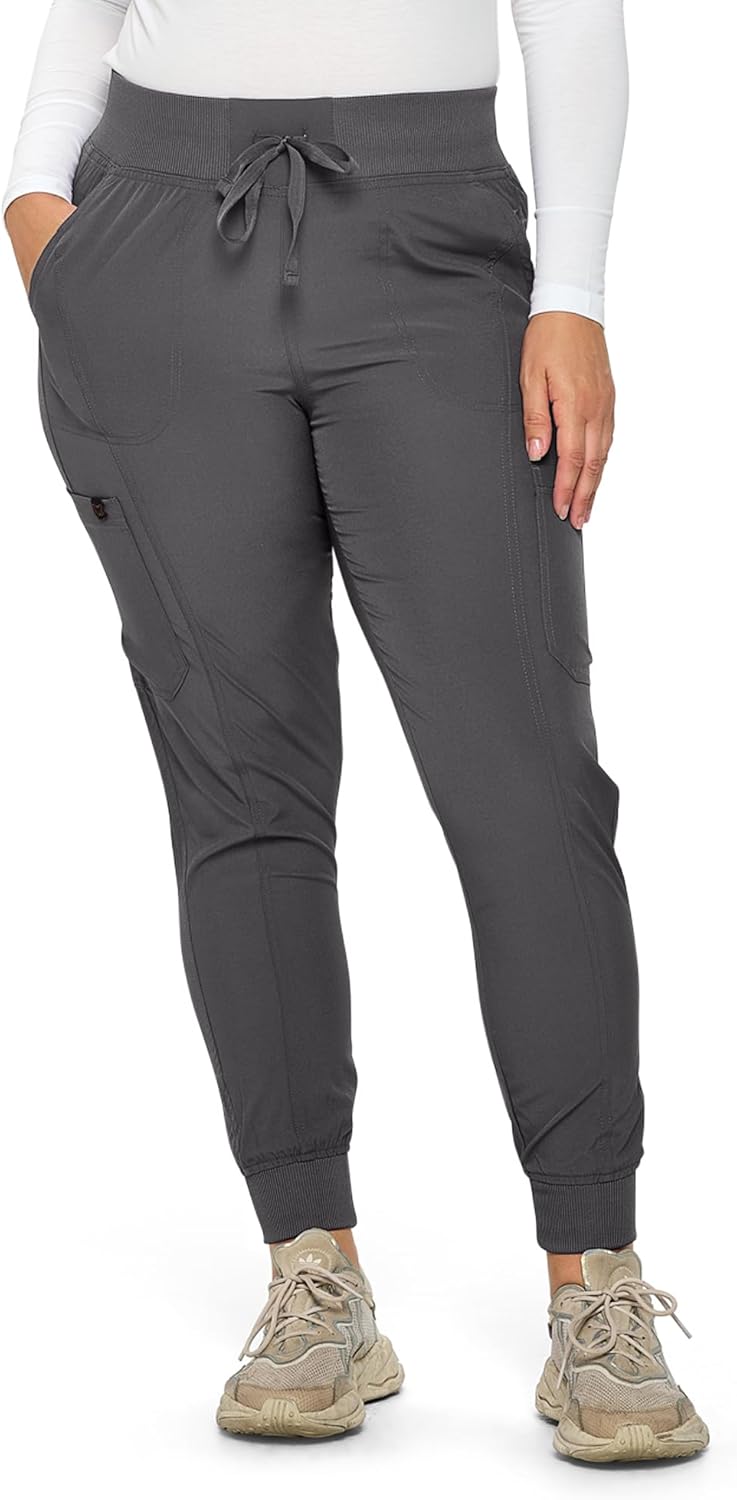 Monarch Uniforms Women's Jogger Scrubs Ribbed Jogger Scrub Pants for Women - Charcoal
