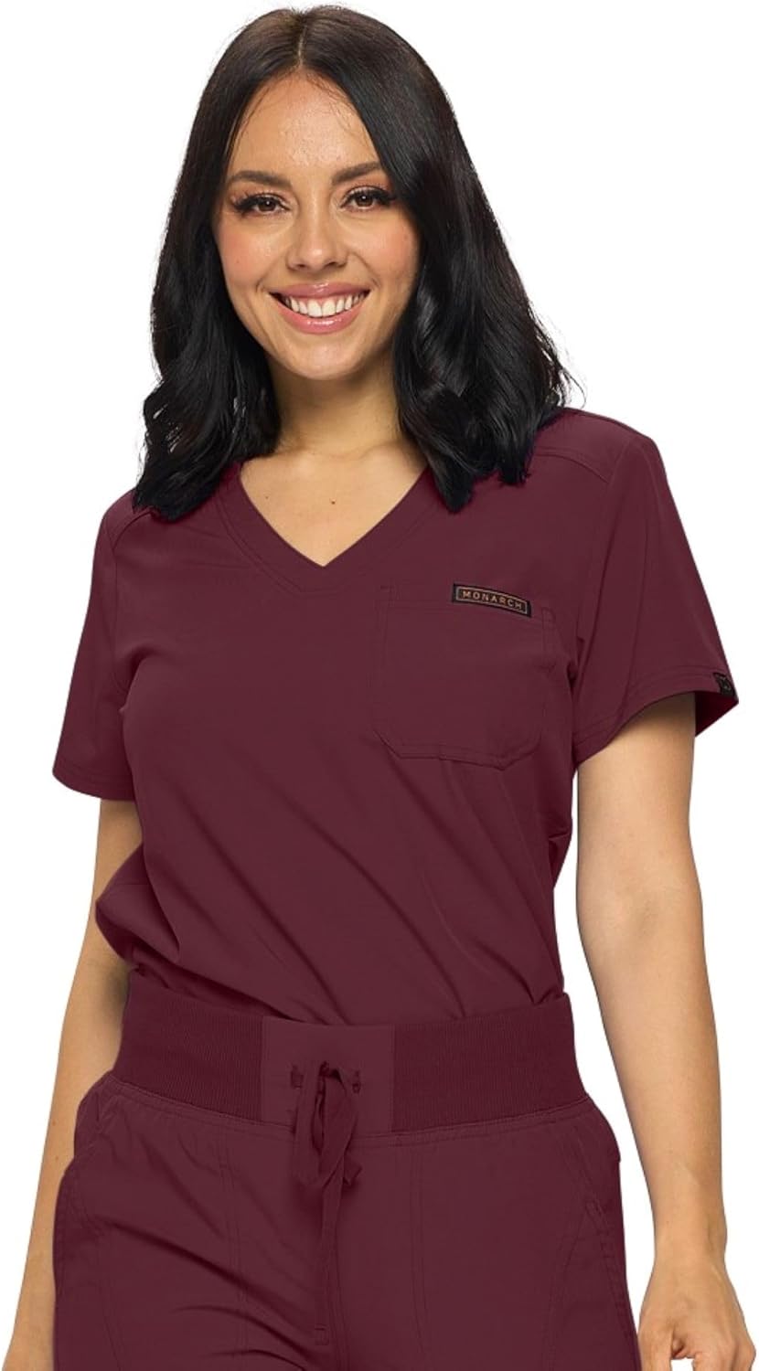 Monarch Uniforms Women's Scrub Top One Pocket Tuck-In Scrub Top - Burgundy