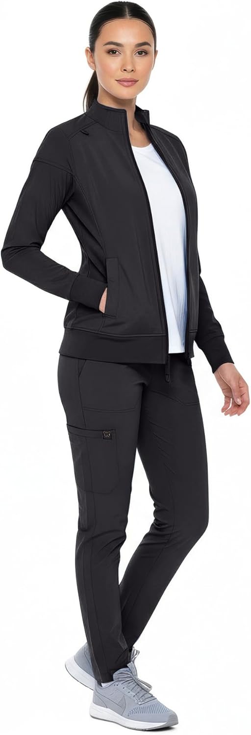 Monarch Uniforms Women's Scrub Jacket Zippered Warm-up Jacket - Black