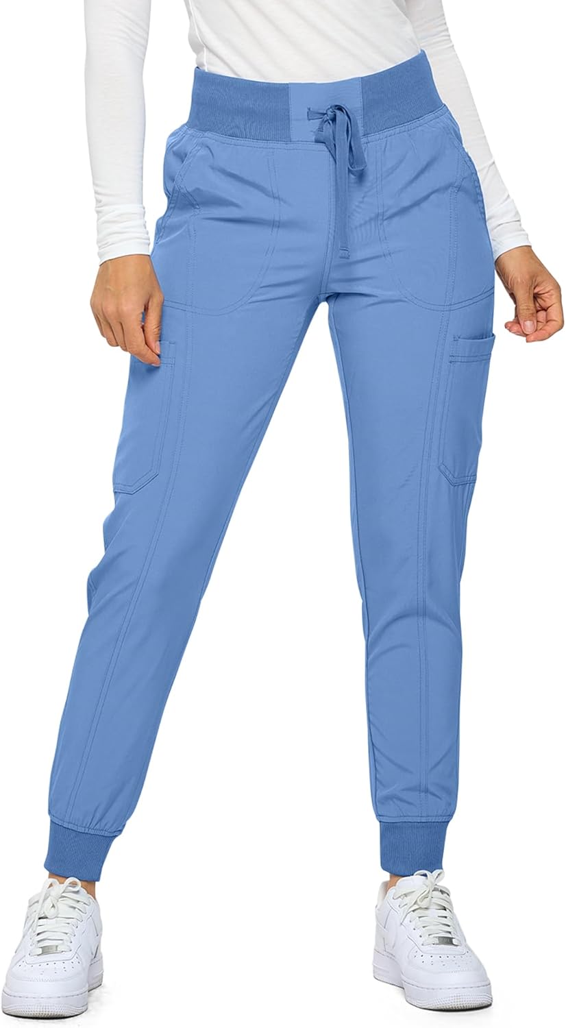 Monarch Uniforms Women's Jogger Scrubs Ribbed Jogger Scrub Pants for Women - Ceil Blue